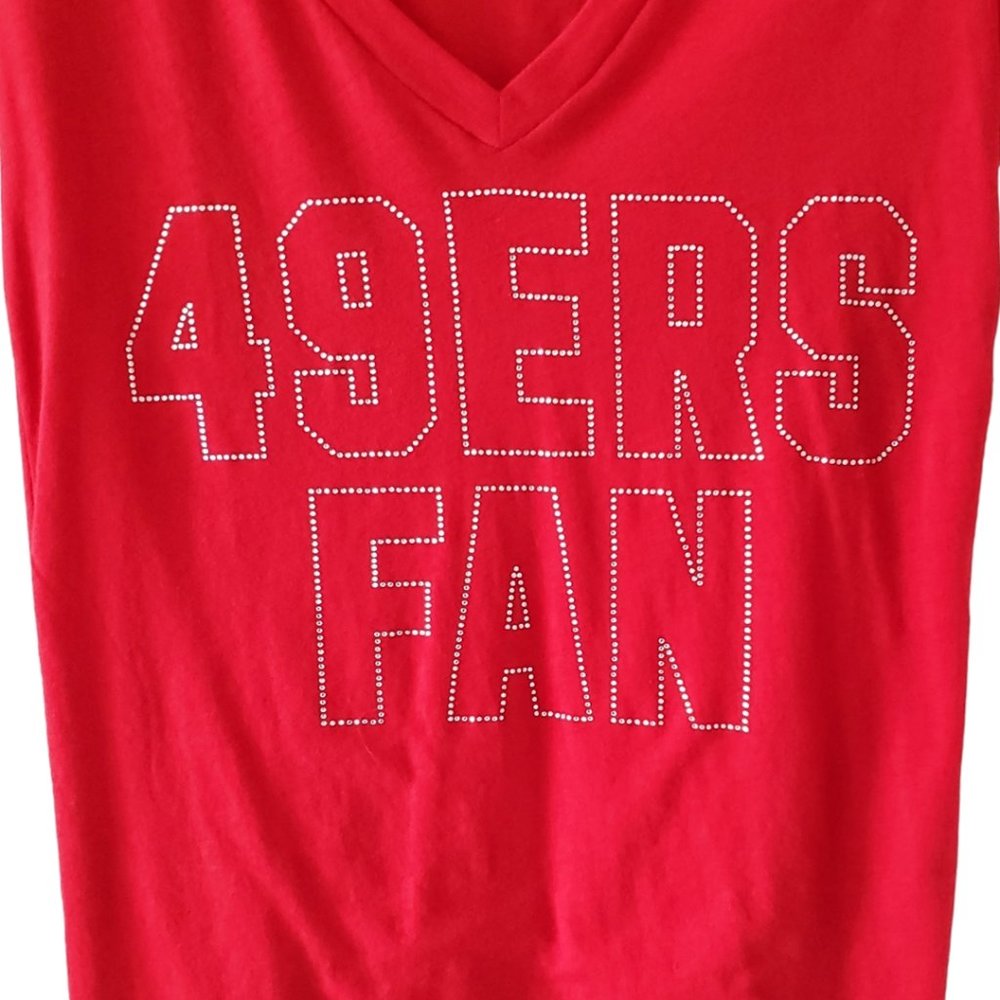 Victorias Secret Pink San Francisco 49ers Bling V-Neck T-Shirt | NWOT | XS | Red - Picture 6 of 10
